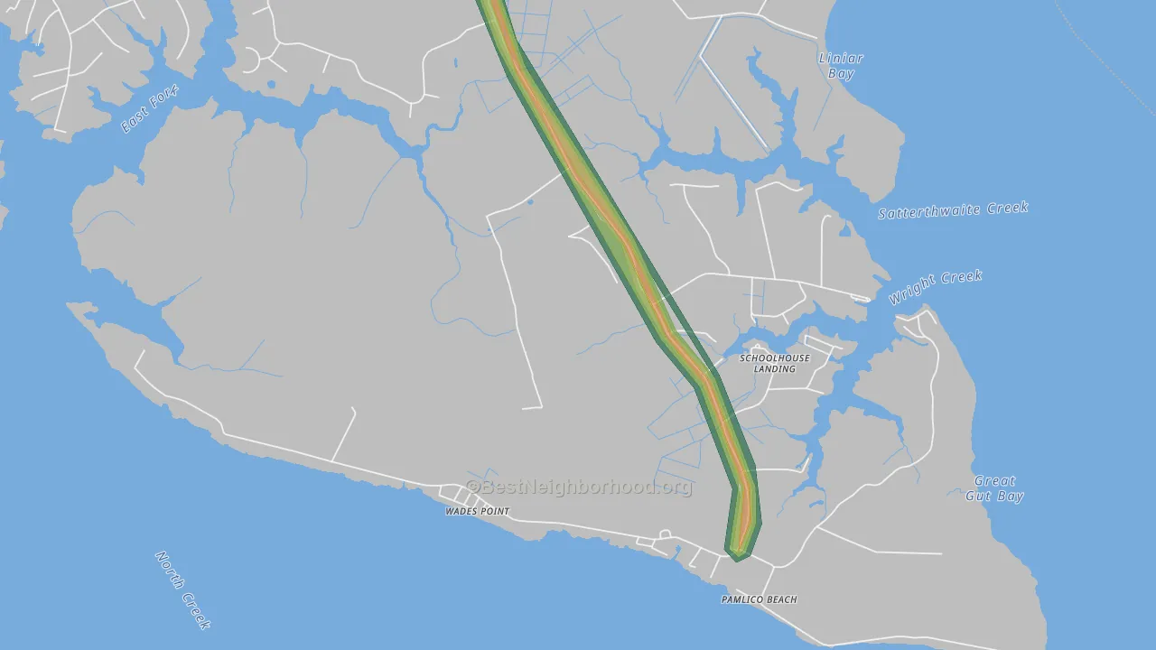 Wades Point, NC Map of Noise Levels in Wades Point
