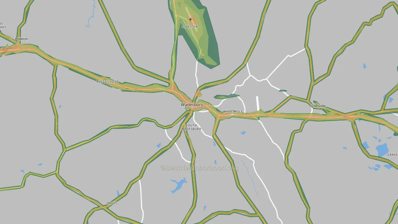 Wadesboro, NC Map of Noise Levels in Wadesboro