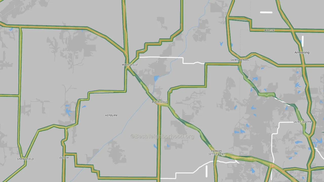 Wadesville, IN Map of Noise Levels in Wadesville