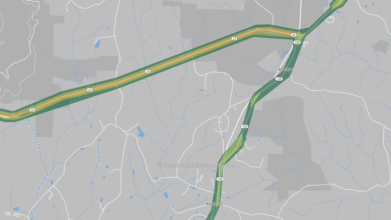 Wadeville, NC Map of Noise Levels in Wadeville