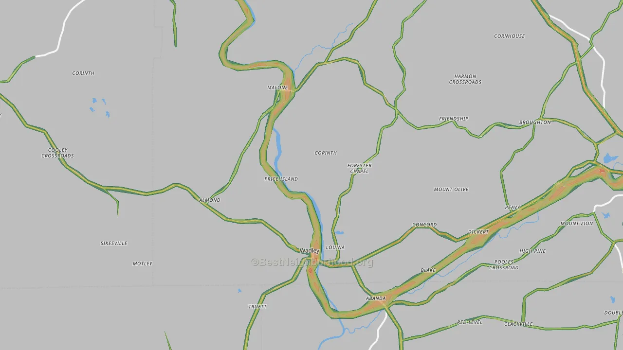 Wadley, AL Map of Noise Levels in Wadley