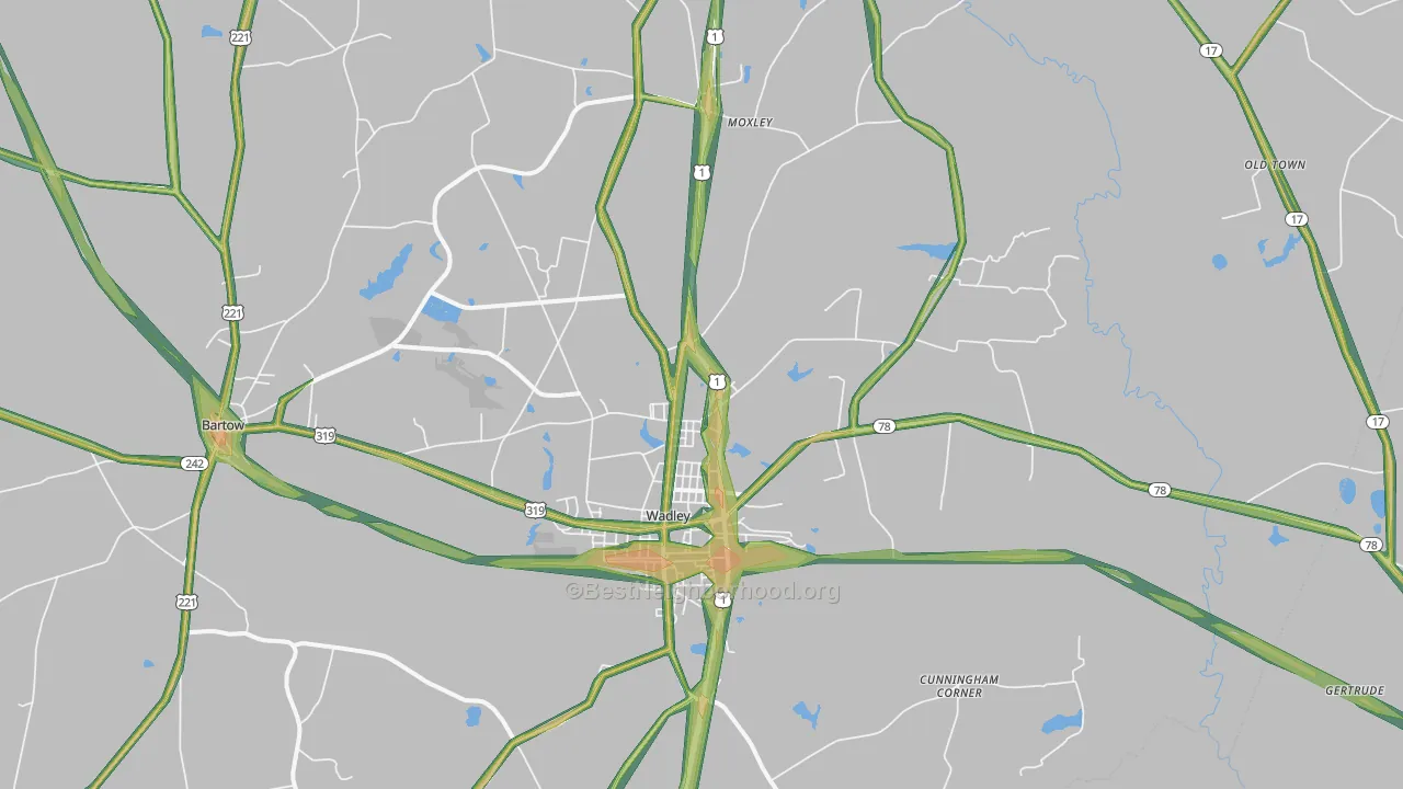 Wadley, GA Map of Noise Levels in Wadley
