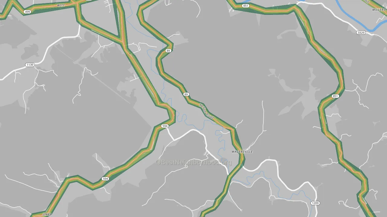 Wagersville, KY Map of Noise Levels in Wagersville