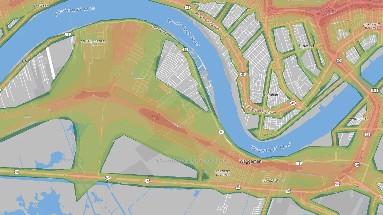 Waggaman, LA Map of Noise Levels in Waggaman