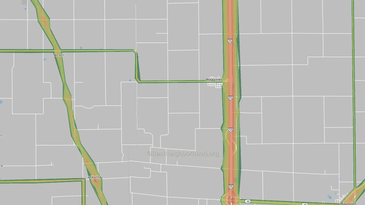 Waggoner, IL Map of Noise Levels in Waggoner
