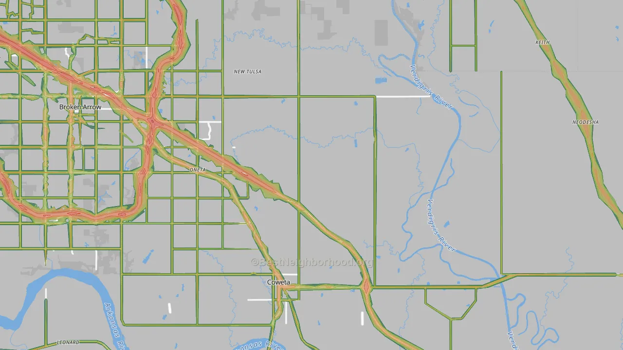 Wagoner County, OK Map of Noise Levels in Wagoner County