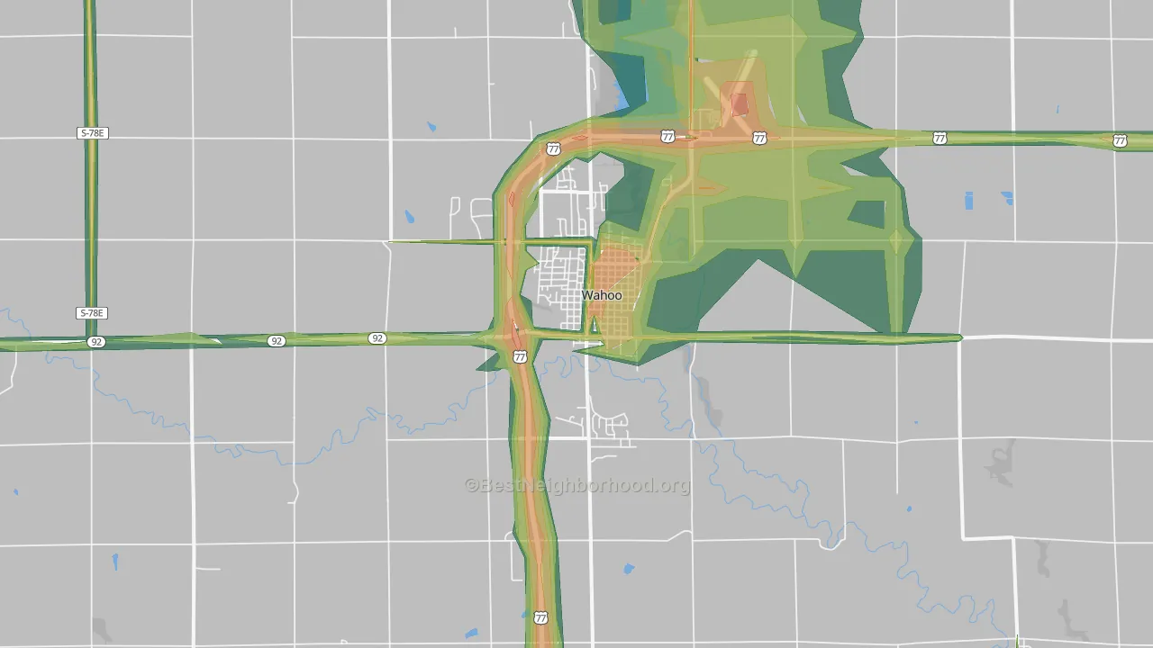 Wahoo, NE Map of Noise Levels in Wahoo