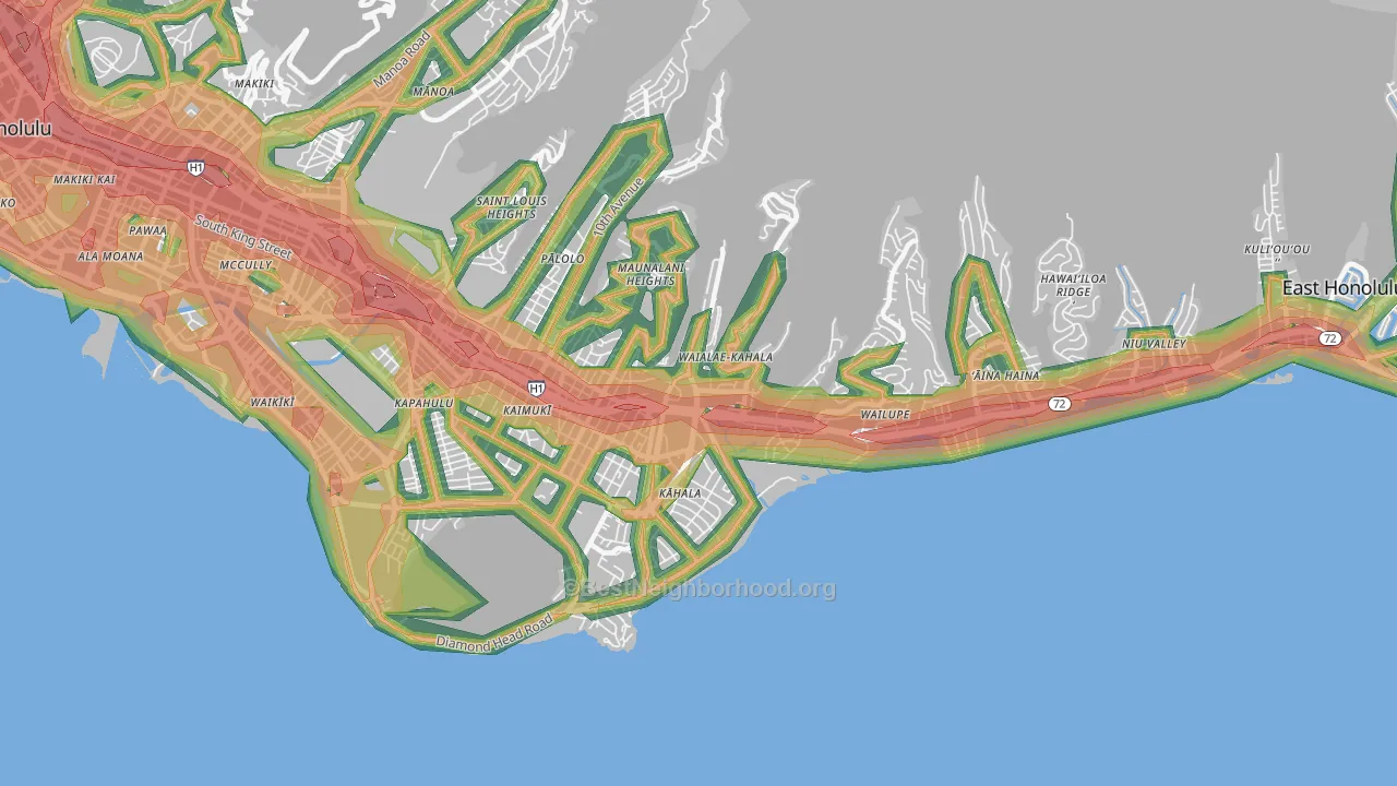 Waialae-Kahala, Honolulu, HI Map of Noise Levels in Waialae-Kahala