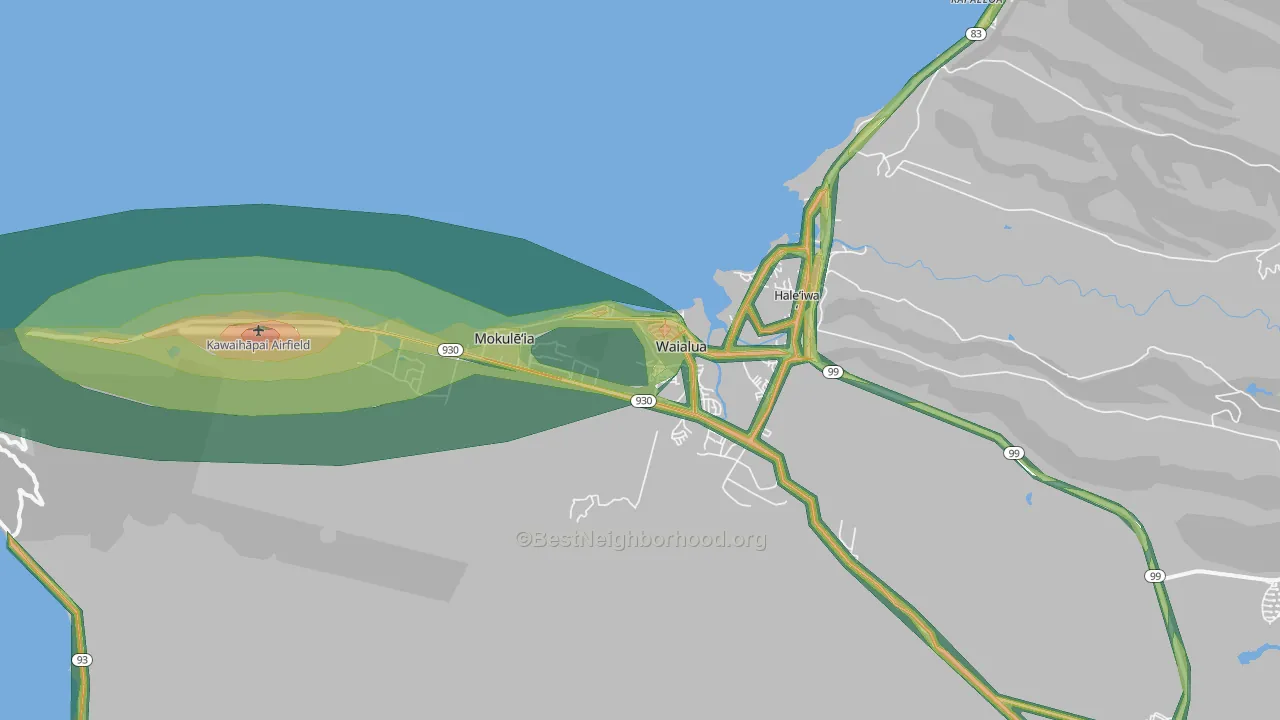 Waialua, HI Map of Noise Levels in Waialua