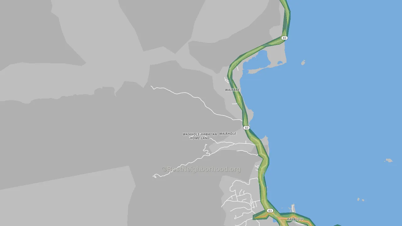 Waikane, HI Map of Noise Levels in Waikane