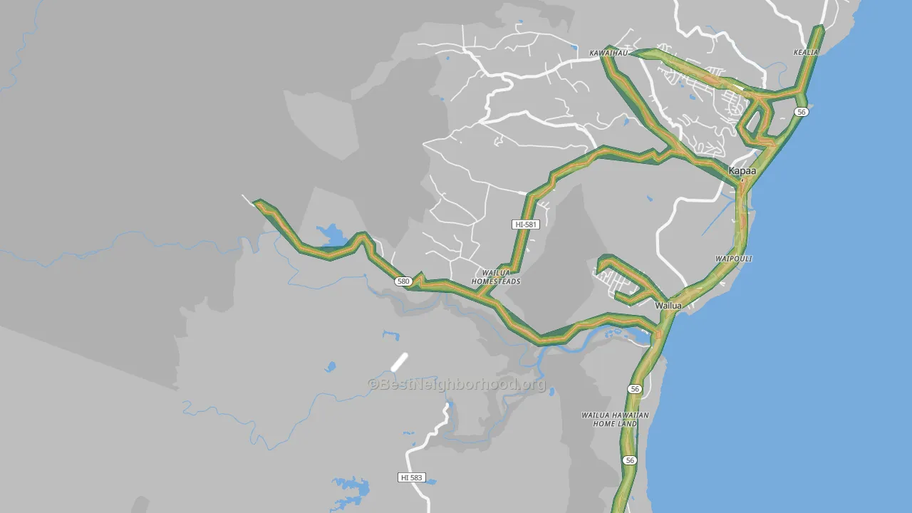 Wailua, Kapaa, HI Map of Noise Levels in Wailua