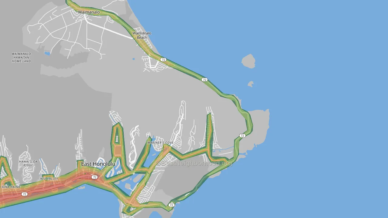 Waimanalo Beach, HI Map of Noise Levels in Waimanalo Beach