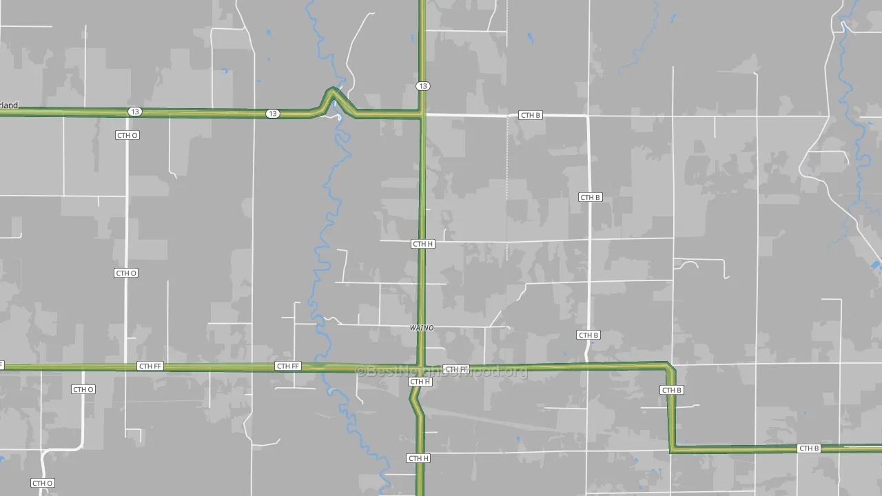 Waino, WI Map of Noise Levels in Waino