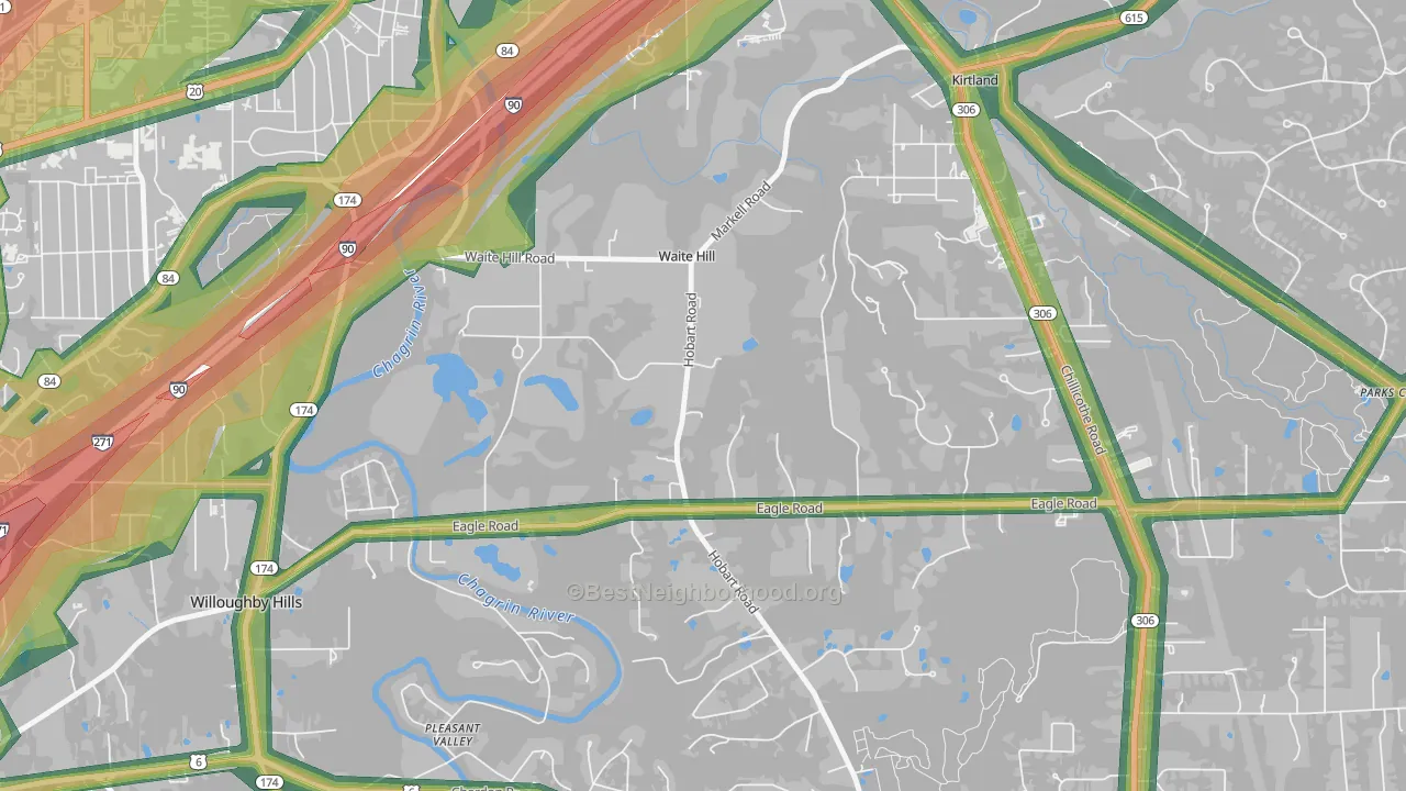 Waite Hill, OH Map of Noise Levels in Waite Hill
