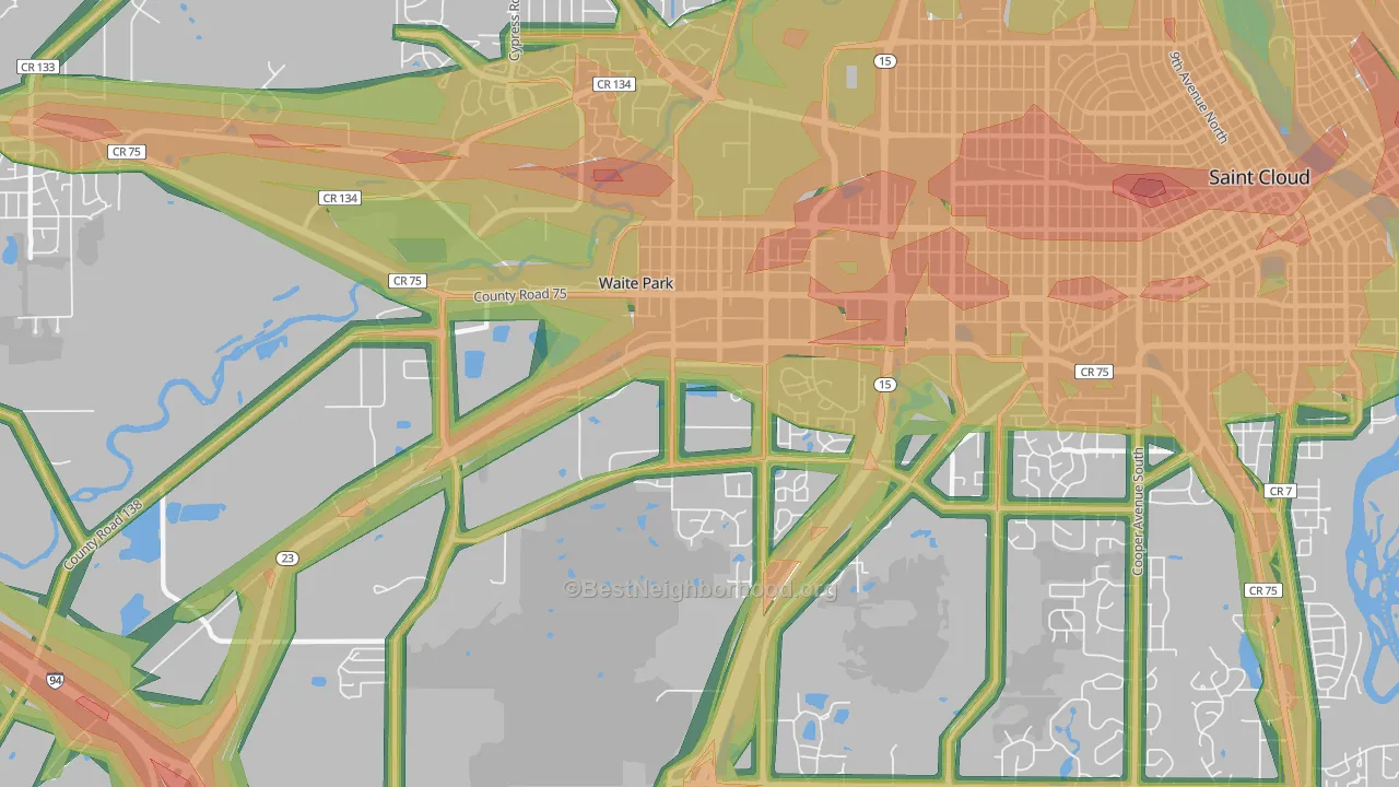 Waite Park, MN Map of Noise Levels in Waite Park