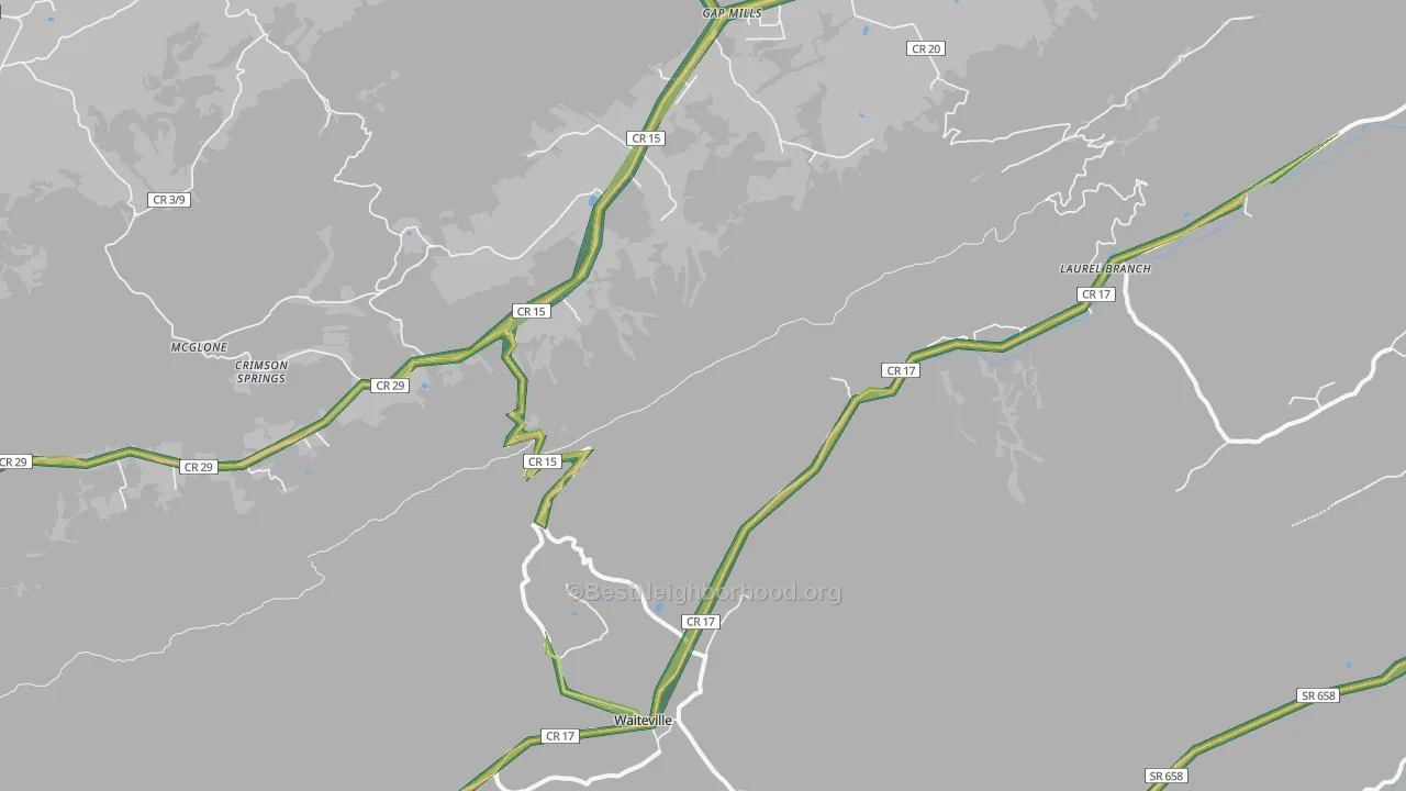 Waiteville, WV Map of Noise Levels in Waiteville