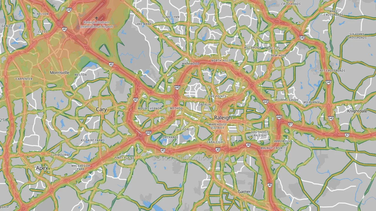 Wake County, NC Map of Noise Levels in Wake County
