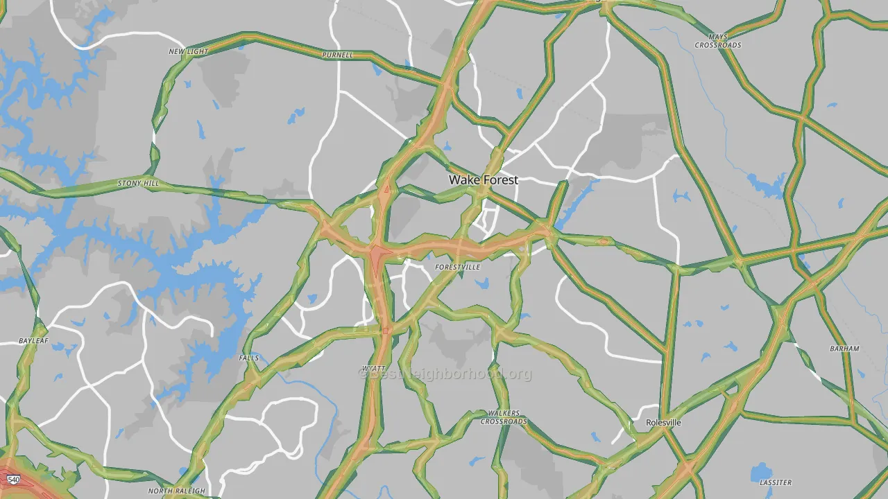 Wake Forest, NC Map of Noise Levels in Wake Forest