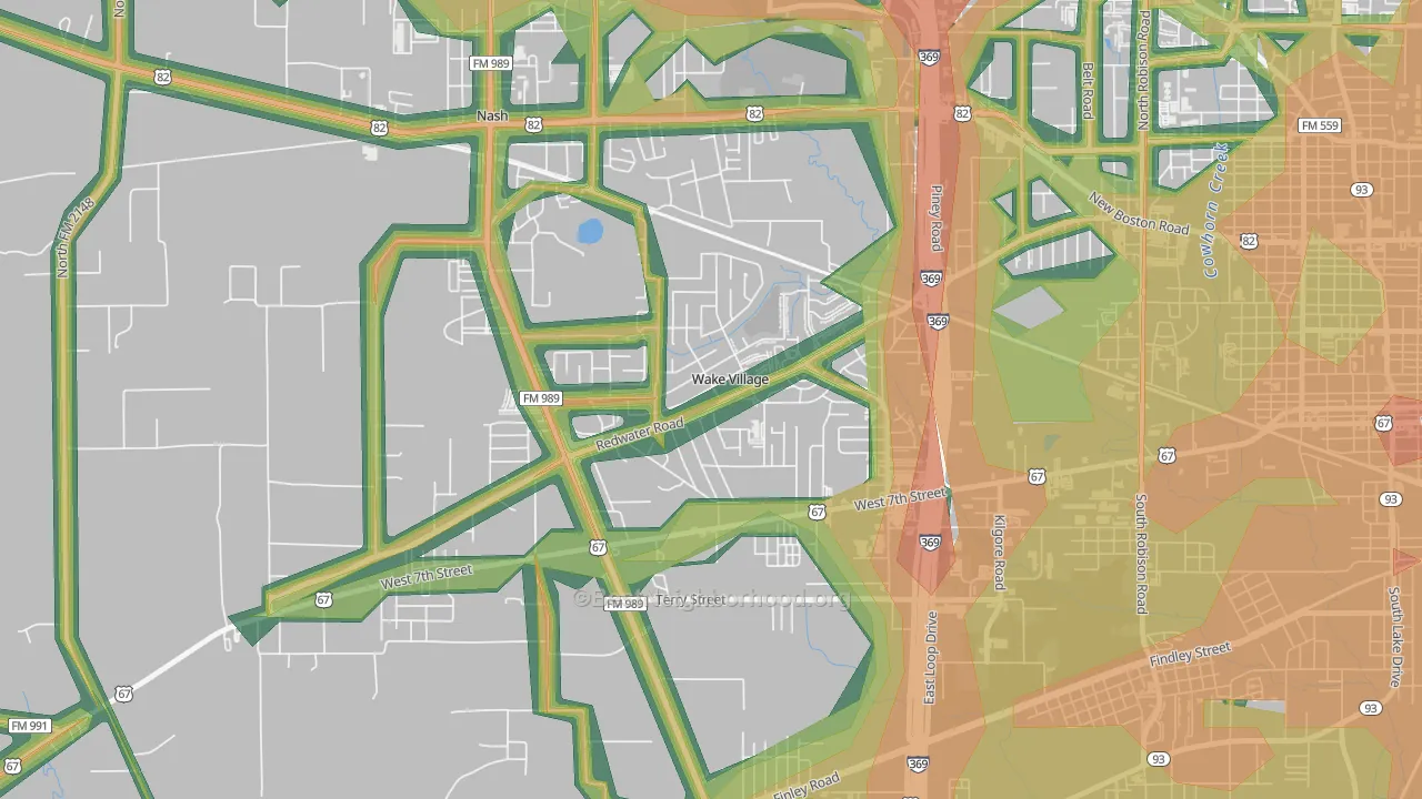 Wake Village, TX Map of Noise Levels in Wake Village