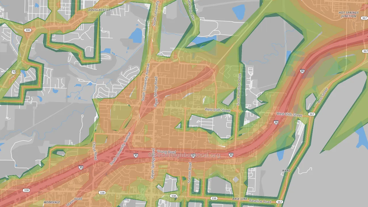 Wakefield, Little Rock, AR Map of Noise Levels in Wakefield