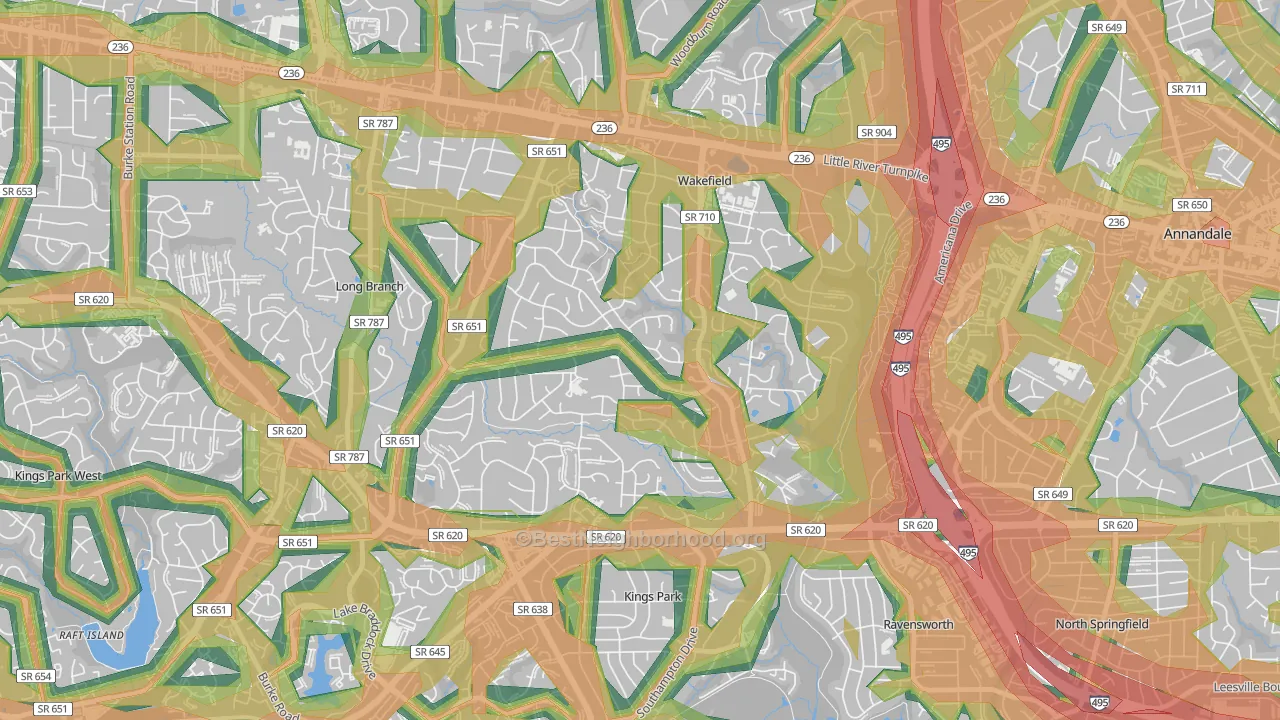 Wakefield Park, Annandale, VA Map of Noise Levels in Wakefield Park