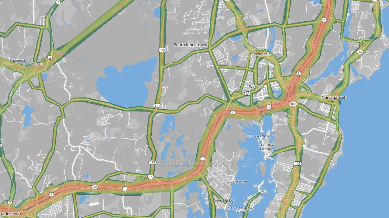 Wakefield, RI Map of Noise Levels in Wakefield