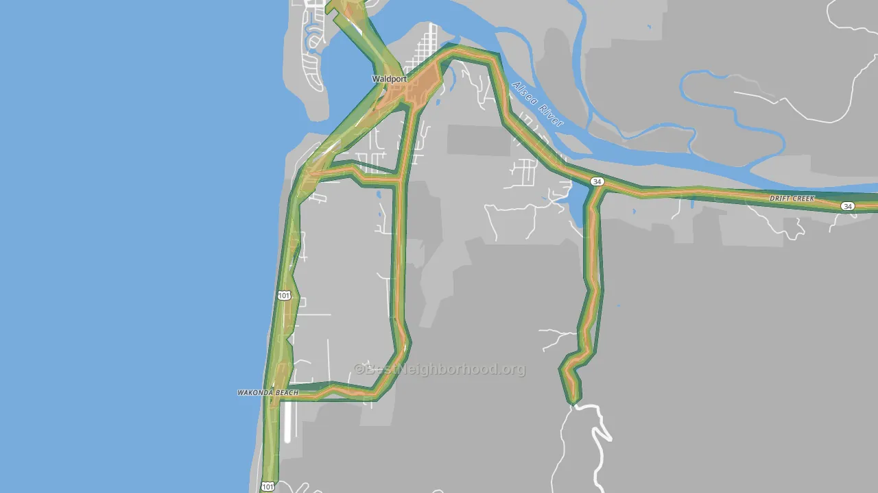 Wakonda Beach, OR Map of Noise Levels in Wakonda Beach
