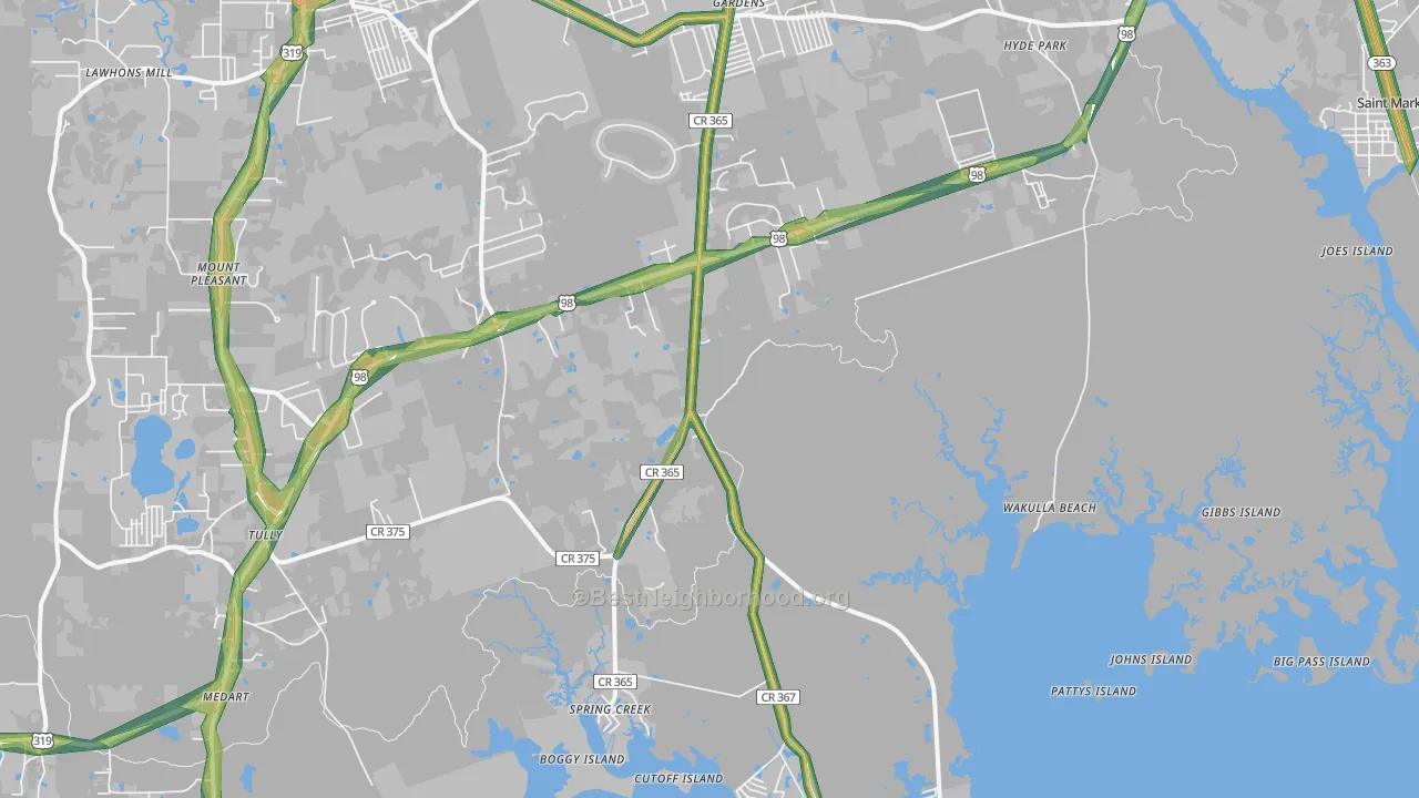 Wakulla Beach, FL Map of Noise Levels in Wakulla Beach