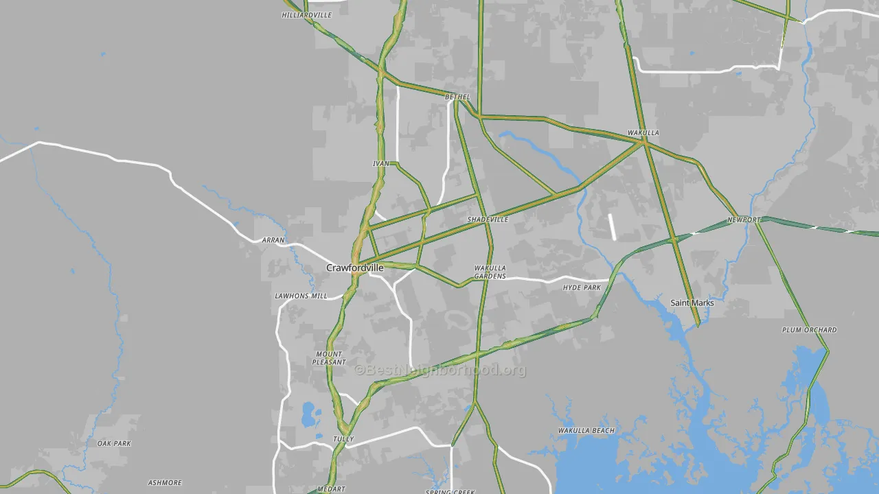 Wakulla County, FL Map of Noise Levels in Wakulla County