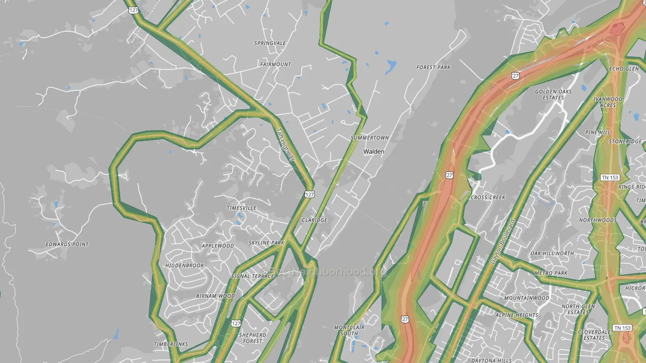 Walden, TN Map of Noise Levels in Walden