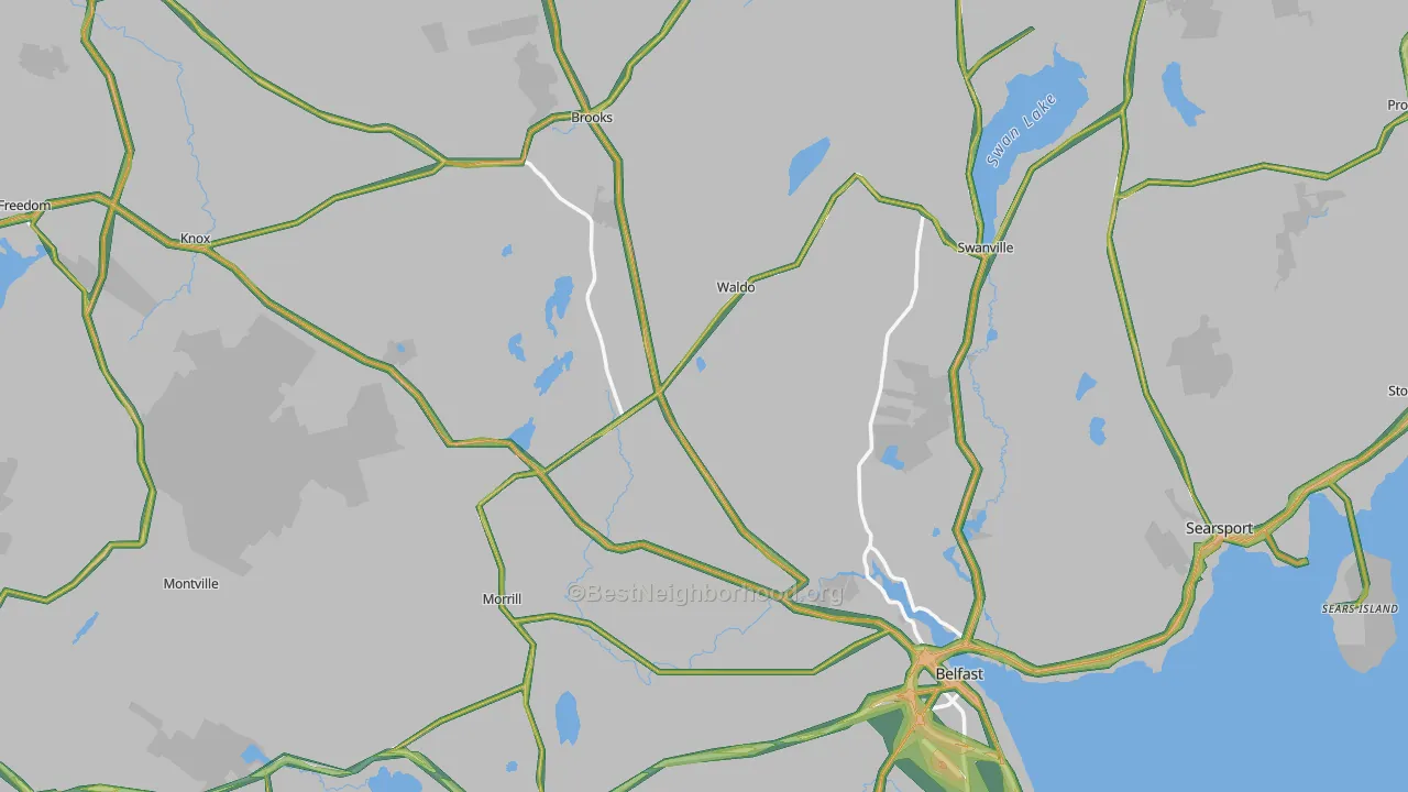 Waldo County, ME Map of Noise Levels in Waldo County
