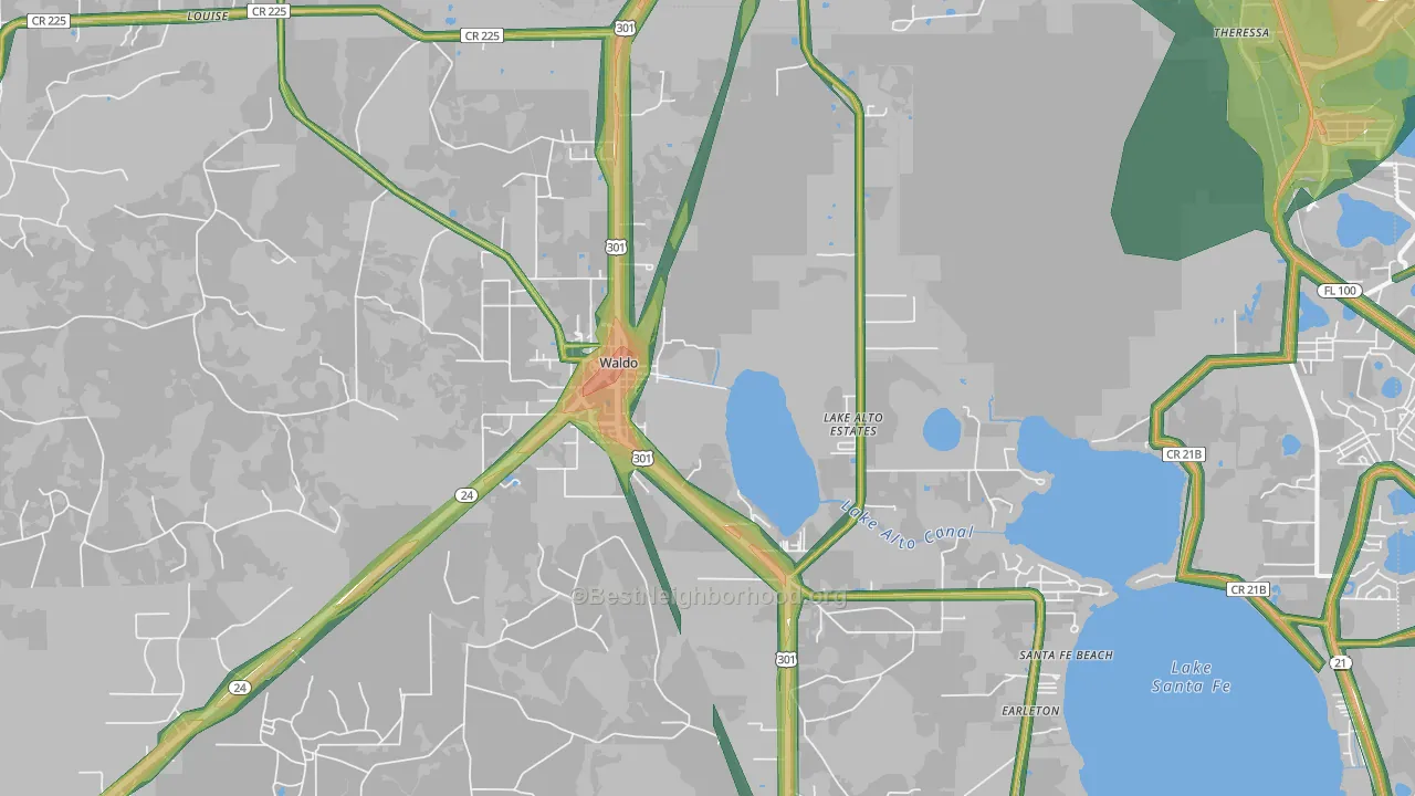 Waldo, FL Map of Noise Levels in Waldo