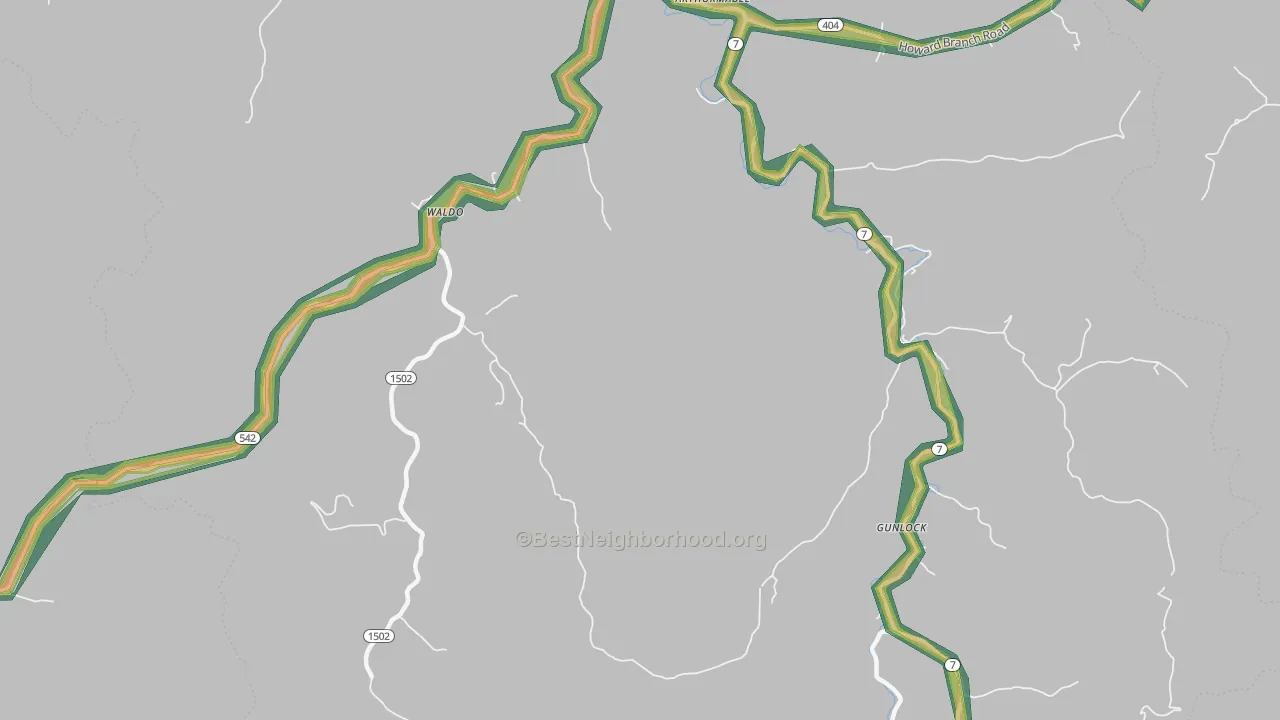 Waldo, KY Map of Noise Levels in Waldo