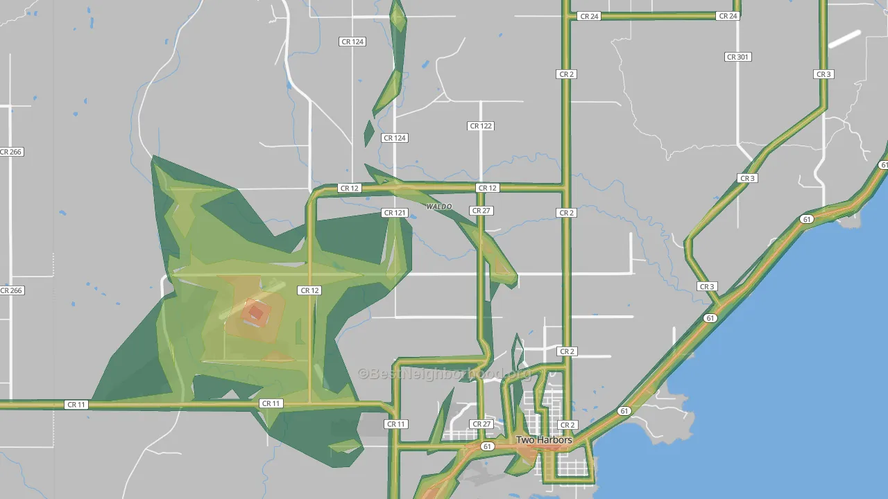 Waldo, MN Map of Noise Levels in Waldo
