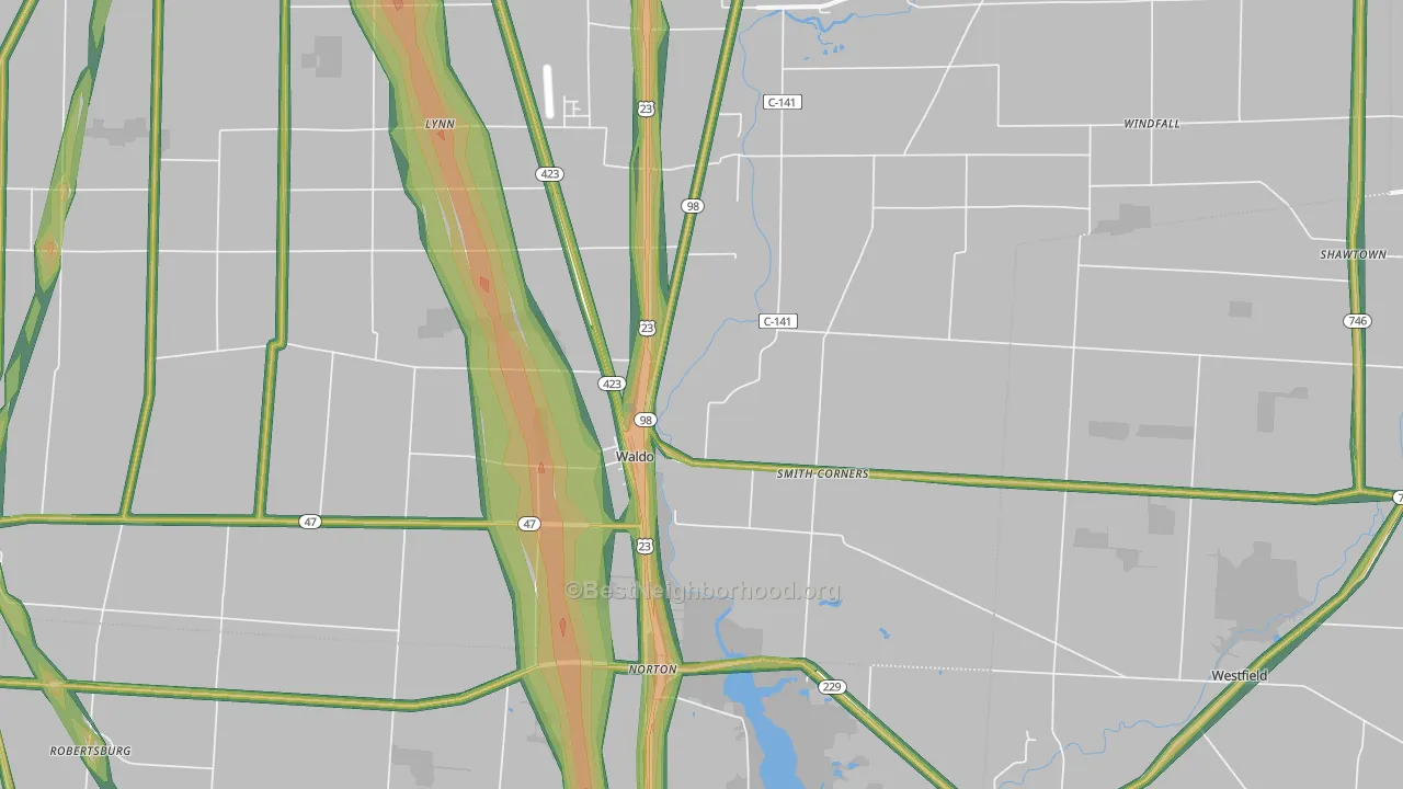 Waldo, OH Map of Noise Levels in Waldo