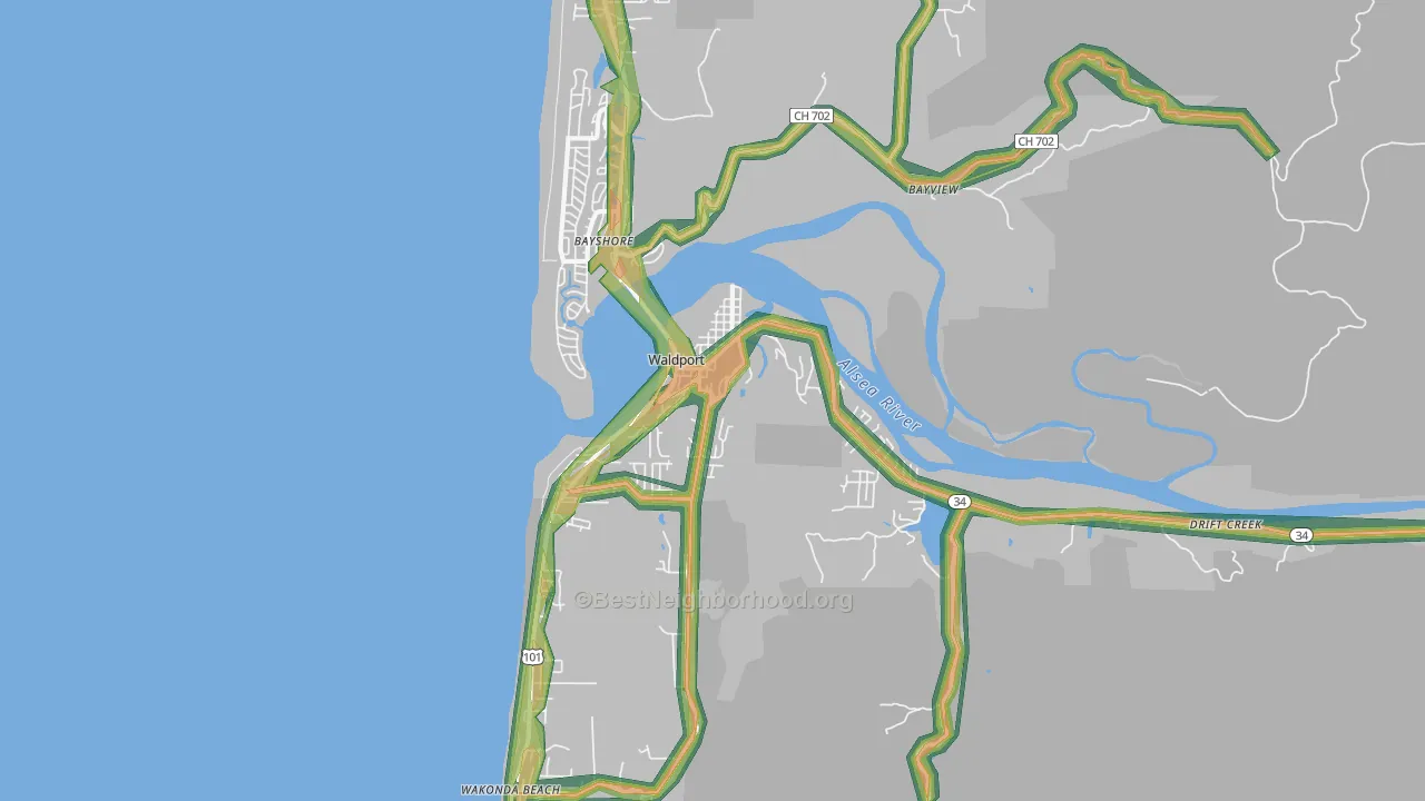 Waldport, OR Map of Noise Levels in Waldport