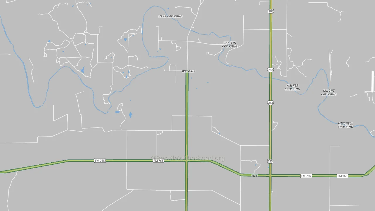 Waldrip, TX Map of Noise Levels in Waldrip