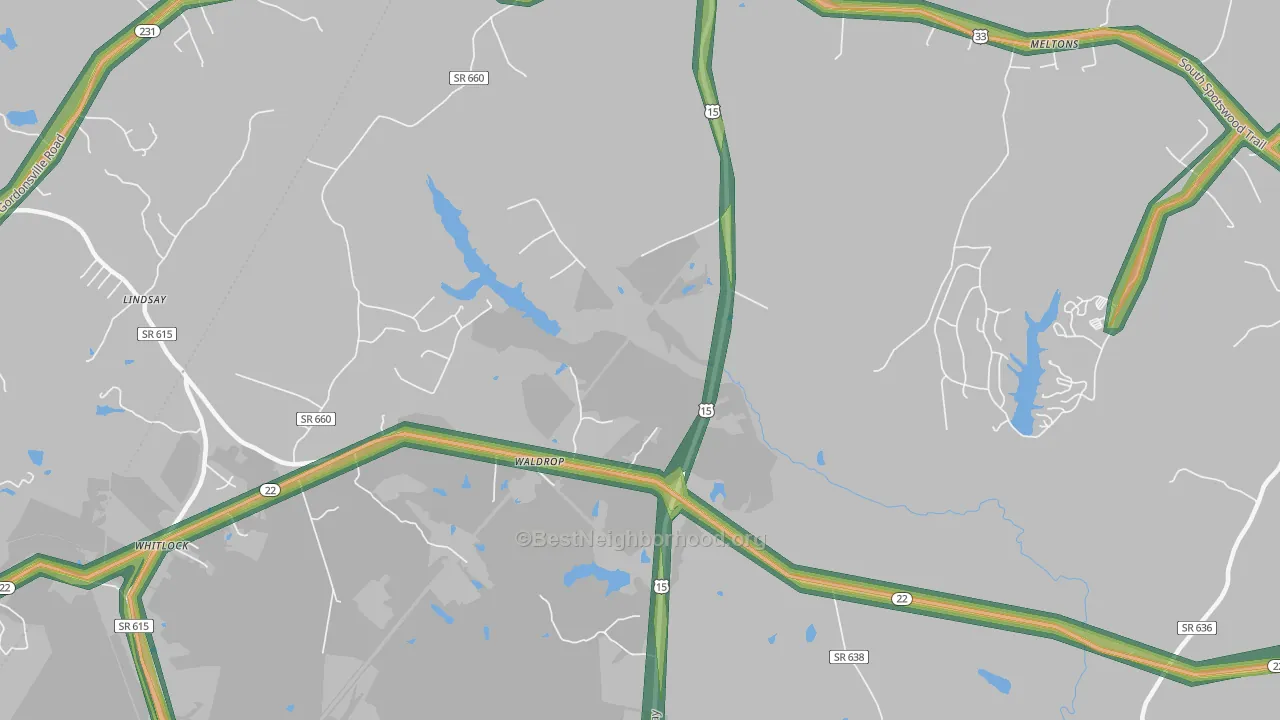 Waldrop, VA Map of Noise Levels in Waldrop
