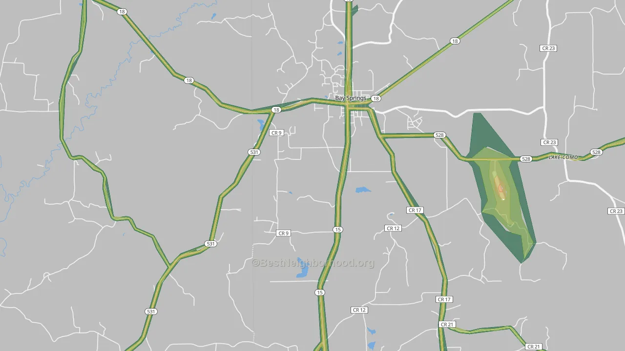 Waldrup, MS Map of Noise Levels in Waldrup
