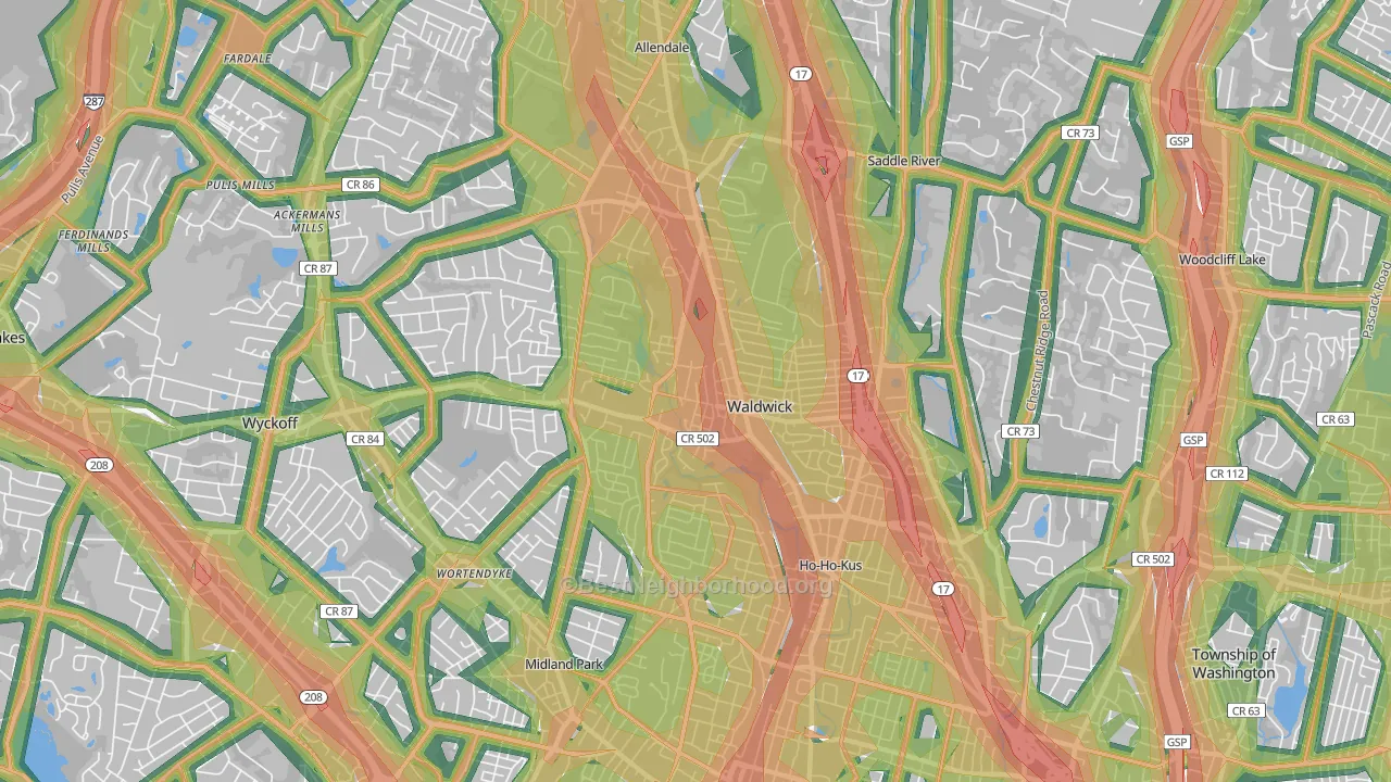 Waldwick, NJ Map of Noise Levels in Waldwick