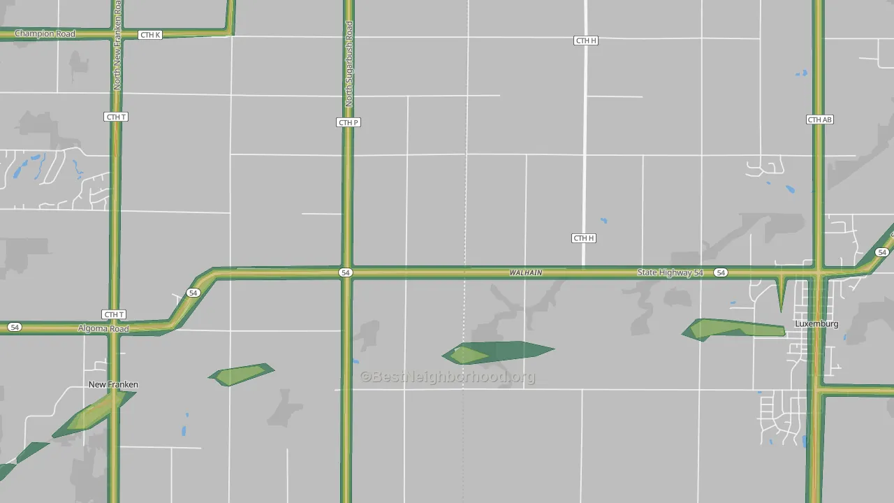 Walhain, WI Map of Noise Levels in Walhain