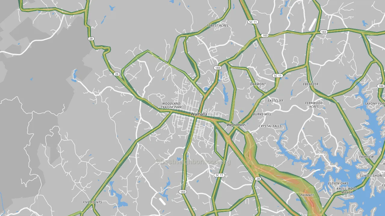 Walhalla, SC Map of Noise Levels in Walhalla