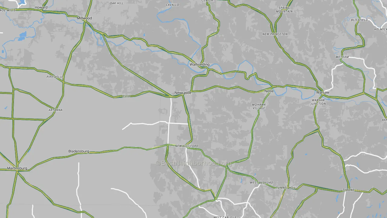 Walhonding, OH Map of Noise Levels in Walhonding