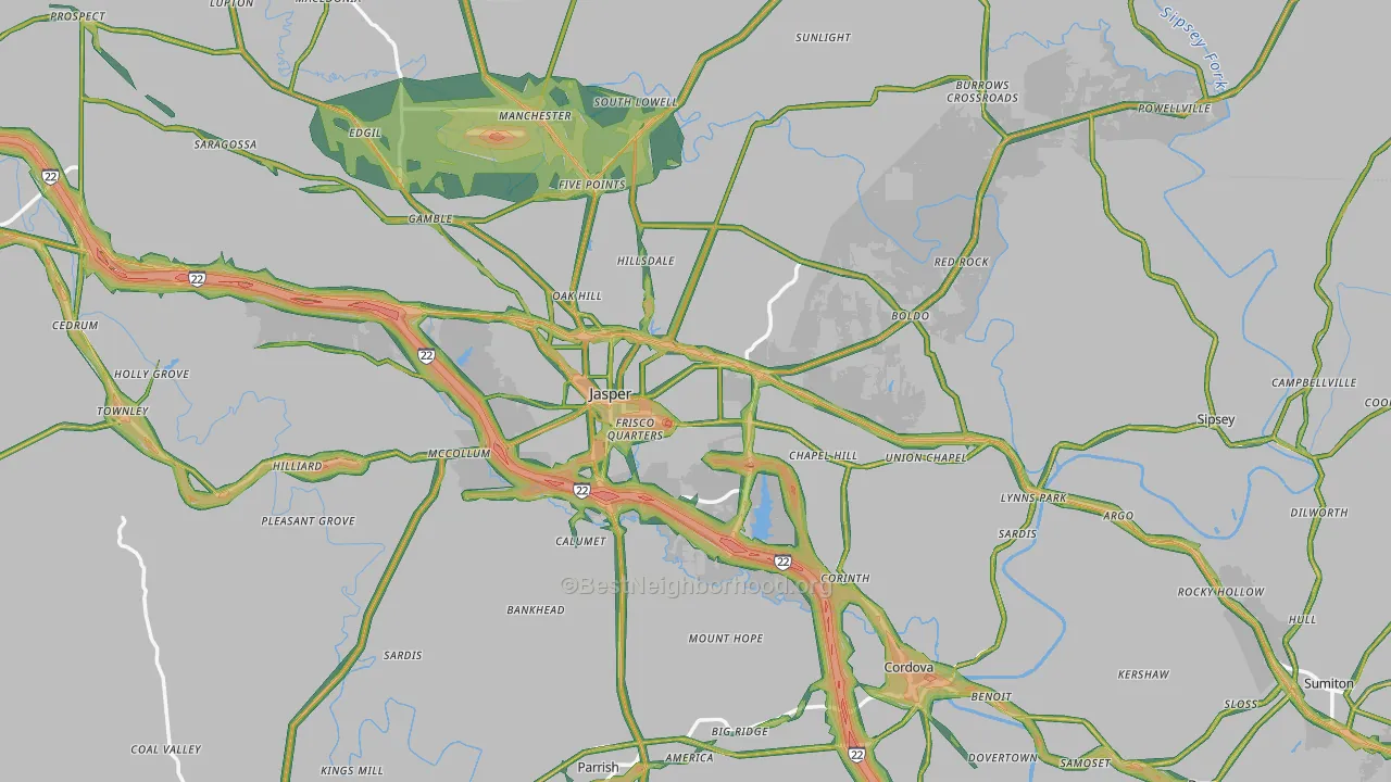 Walker County, AL Map of Noise Levels in Walker County