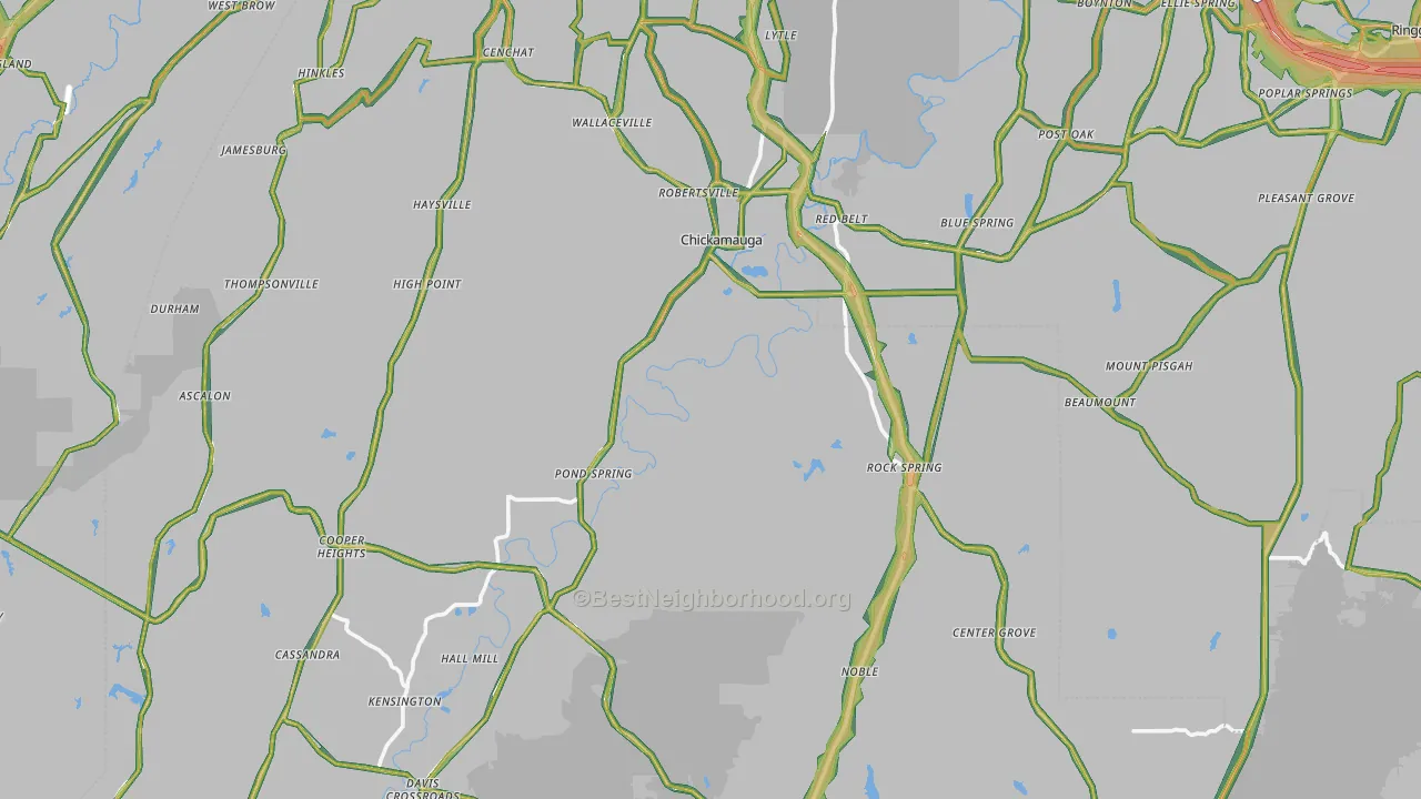 Walker County, GA Map of Noise Levels in Walker County