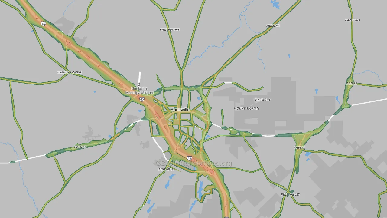 Walker County, TX Map of Noise Levels in Walker County