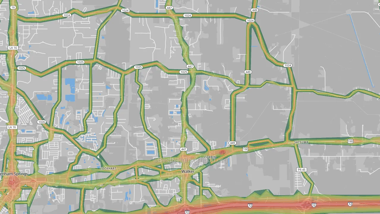 Walker, LA Map of Noise Levels in Walker