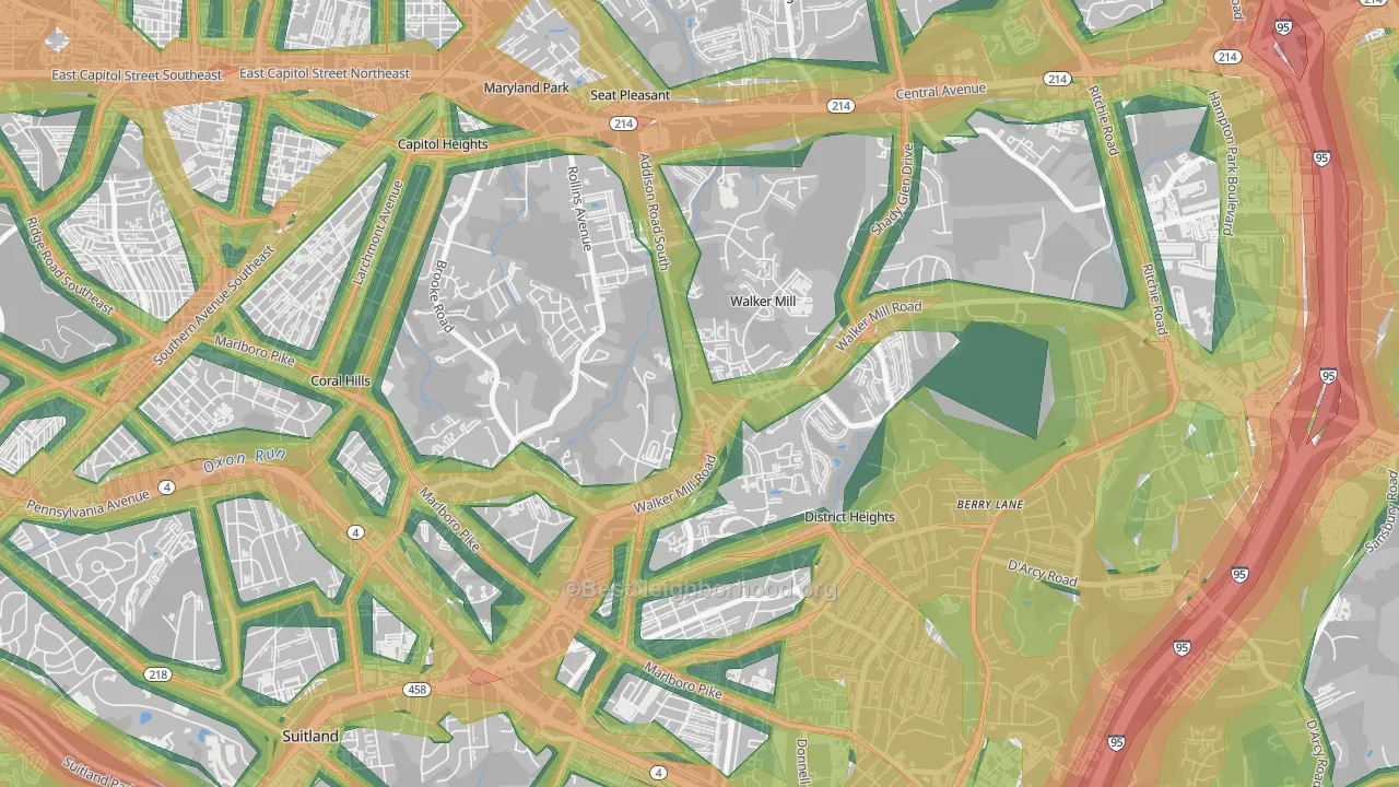 Walker Mill, District Heights, MD Map of Noise Levels in Walker Mill
