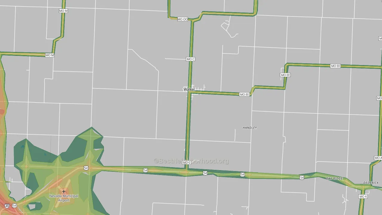 Walker, MO Map of Noise Levels in Walker