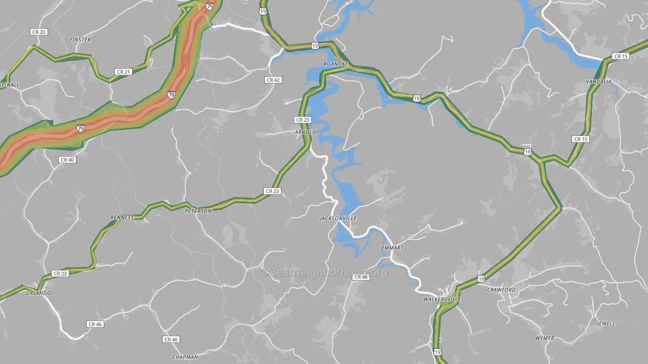 Walkersville, WV Map of Noise Levels in Walkersville